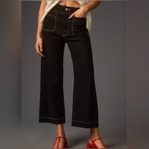 Anthropologie Maeve The Colette Contrast-Stitch Cropped Wide Leg Pants  Sz 33P